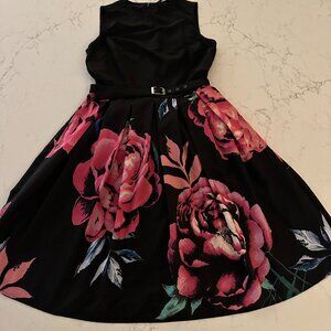 eShakti Custom Fit and Flare Sleeveless Floral Dress